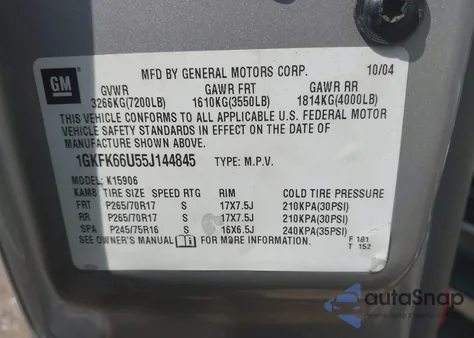 2005 GMC Yukon Xl 1500 Denali из США, поврежденный, VIN 1GKFK66U55J144845